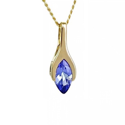 9 kt Gold Tansanit Anhänger KLEIN minimalistisch Marquise blau Natur Edelstein verpackt