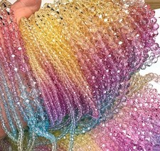 8mm Glass Beads Rainbow Gradient Round Faceted Spacer Bead Strand Jewelry
