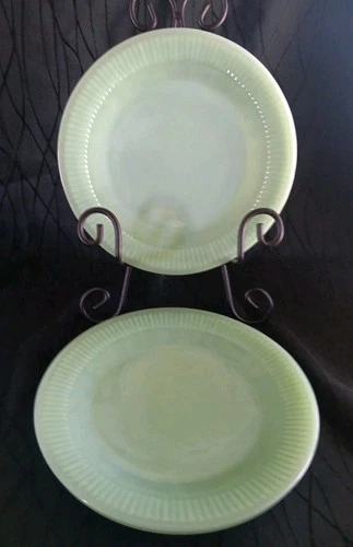 Fire King Oven Ware Jadeite Jane Ray 8” Salad Plate Vintage Set Of 3