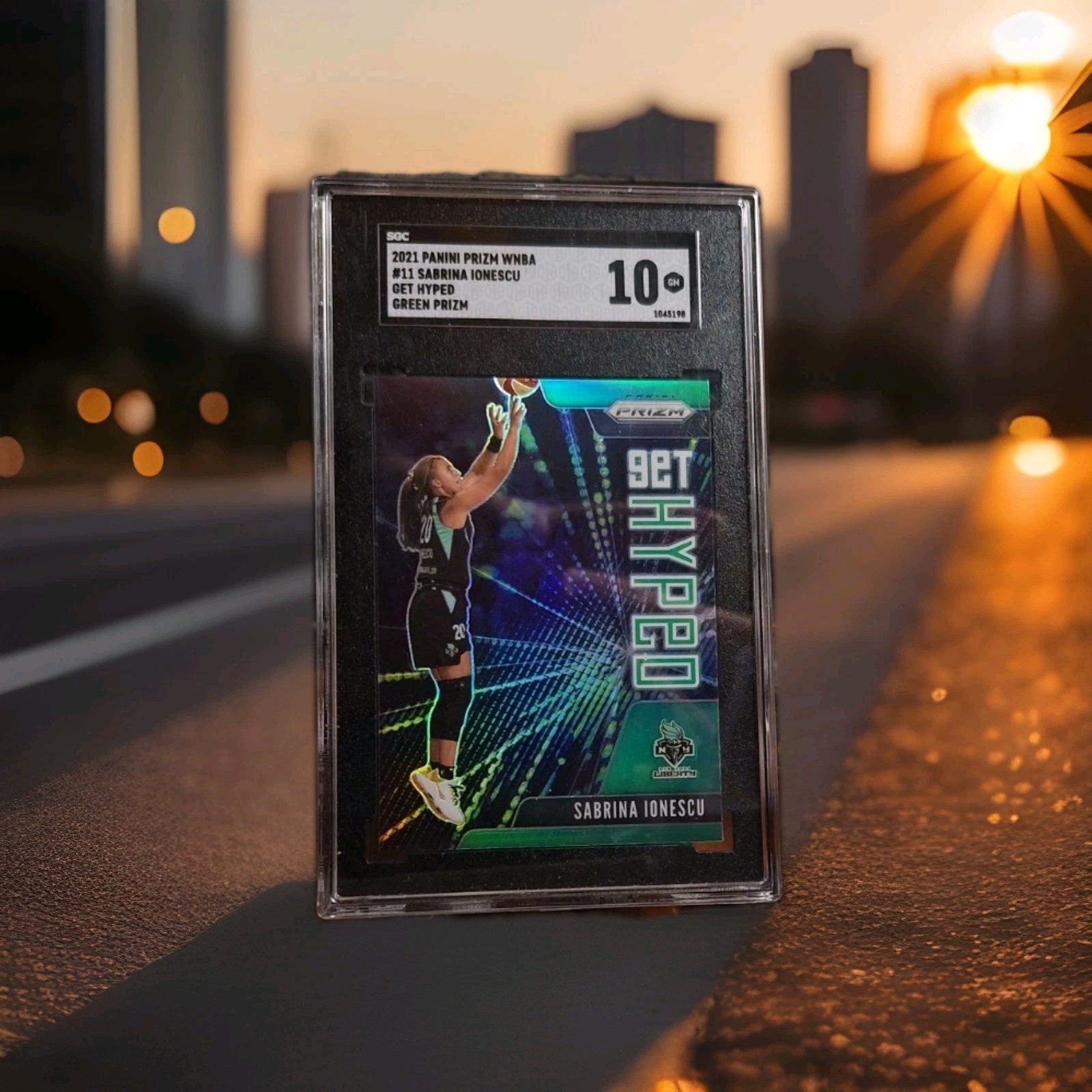 Panini 2021 Prizm WNBA Get Hyped Sabrina Ionescu Green Prizm #11 SGC 10 Liberty view 10