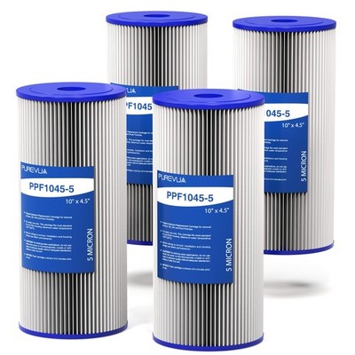 4-Pack 10'' x 4.5'' Pleated Sediment Water Filter Cartridge, 5 Micron High Flow...
