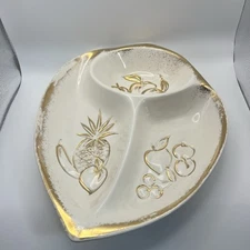 Vtg MCM Hoenig of California USA Divided Pottery Serving CHIP DIP Tray Bowl 