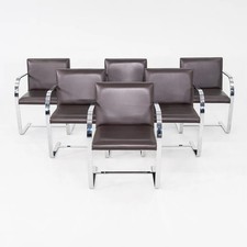 2010s Mies van der Rohe Flat Bar Brno Dining Chair in Brown Leather 12+ Avail