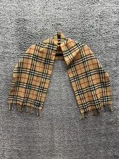 Vintage Burberry Pure Lambswool Fringe Nova Check Scarf Beige 54 x 11