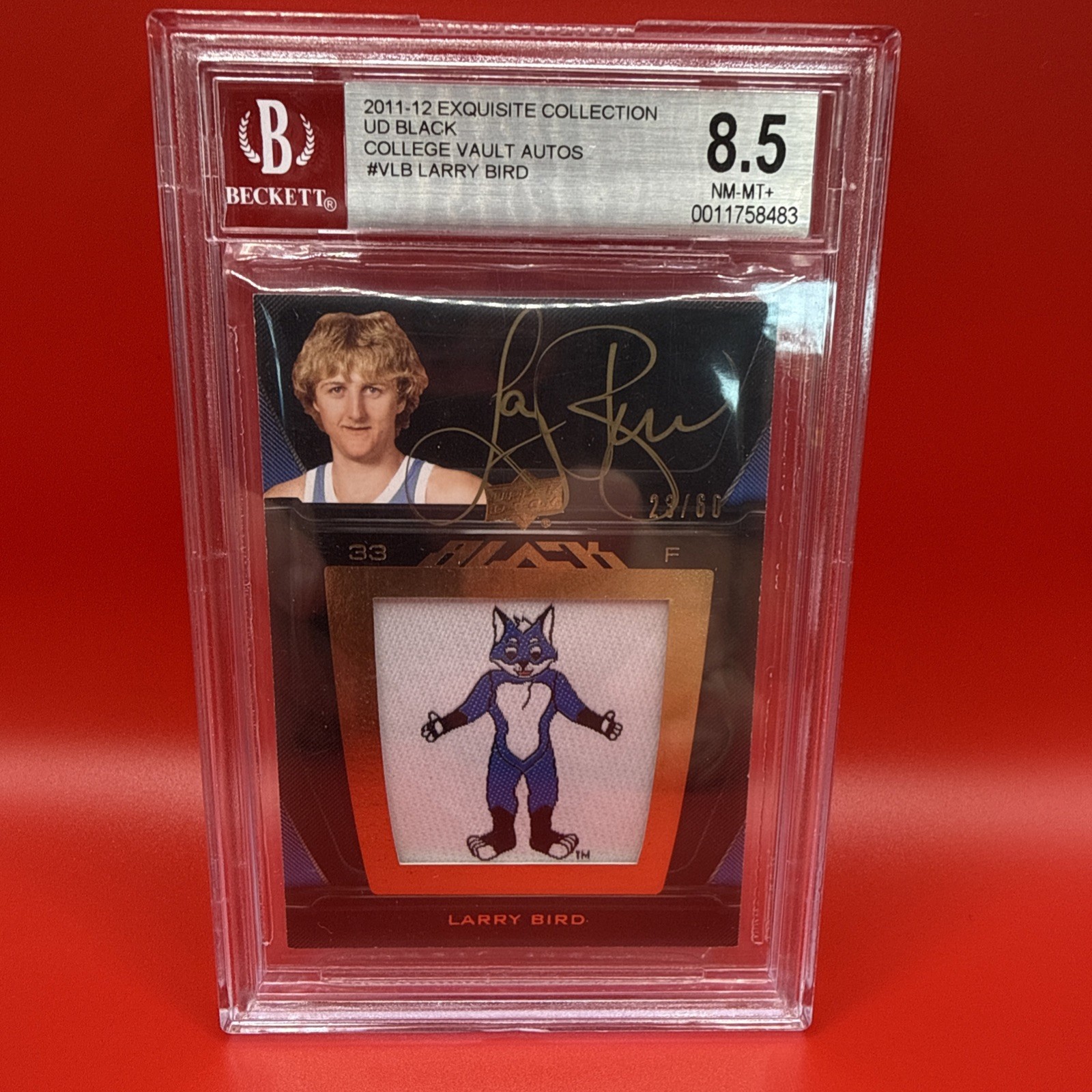 Larry Bird 2011-12 Exquisite Collection UD Black 23/60 Auto Patch BGS 8.5/9