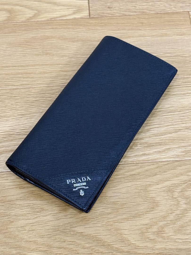 Prada Saffiano Leather Logo Bifold Long Wallet in Black