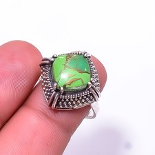 Copper Green Turquoise Solitaire 925 Sterling Silver Ring 8 R6, Christmas Gift