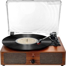 Vinyl Record Player Bluetooth Vintage 3-Speed Portable Turntables with Built-...