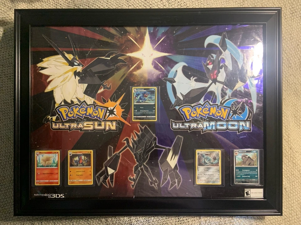 Framed 24x18 Pokemon Ultra Sun and Ultra Moon Poster With 5 Pristine Cards! - Image 2 of 4