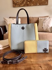 Tory Burch McGraw Pebbled Color-Block Carryall w/ Matching Continental Wallet 