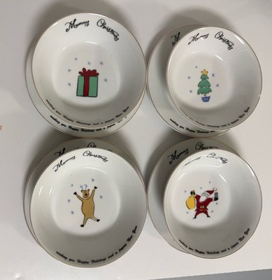 Merry Brite Christmas 8 Piece Set 4 Bowls 4 Plates Santa Tree Reindeer Gift