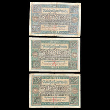3x 1920 Germany 10 Mark post WWI WW1 Banknote Money Kaiser Pre Hitler Nazi