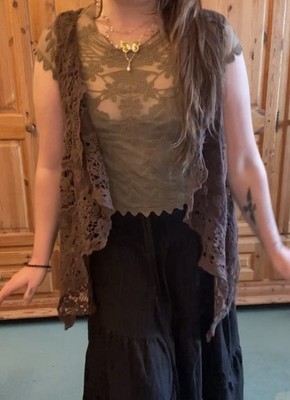 Fairycore Braune Häkelweste aus Häkeln, Boho-Stil, Damen, Größe S, ärmellos Fee