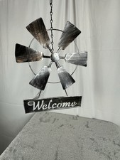 Metal Farmhouse Windmill Hanging Welcome Sign Midwest Country Rustic Barn Decor