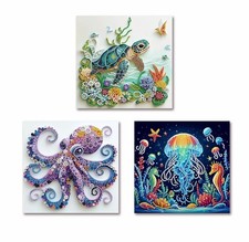 3 Pack Special Shape Diamond Art Kits for Adults, Marine Animal 5D Diamond Art