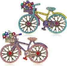 2Pcs Rhinestone Bicycle Brooch, Crystal Creative Bicycles Jewelry Classic Vin...