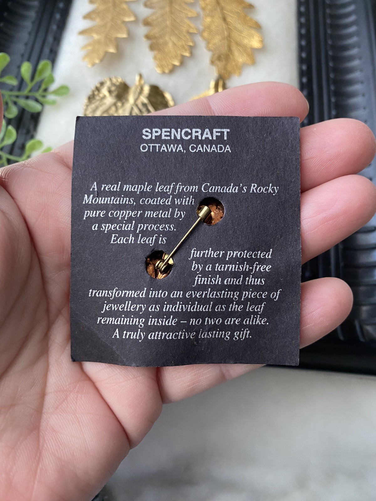 Vintage 24k Gold Dipped Real Leaf Jewelry Pendant… - image 9