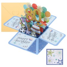 80th Birthday Pop-Out Birthday Card for Boy Women Blue