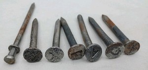 Vintage  Railroad, Telephone Pole Date Nails Set Of 7, Marked P, H, G, +, A