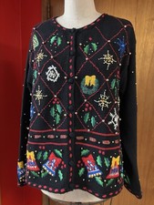 Designers Original Studio Xmas Cardigan Vintage 90  s Bells Sz L 23 Pit T Pit