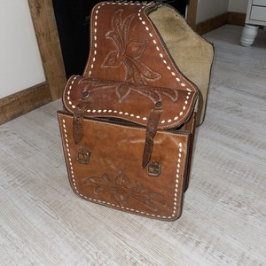 Vintage Hand-Tooled Leather Saddlebag Western Floral Design – Unmarked Artisan