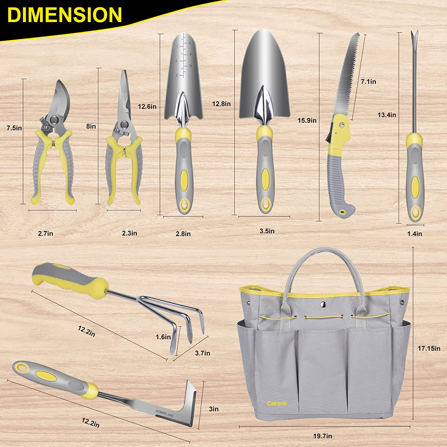 Garden Tool Set,  10 Piece Stainless Steel Heavy Duty Gardening Tool Set for Dig