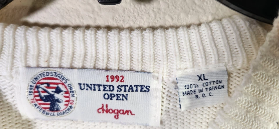 VINTAGE 1992 U.S OPEN PEBBLE BEACH GOLF PGA CREW NECK WHITE SWEATER MENS SZ XL  - Image 4 of 4