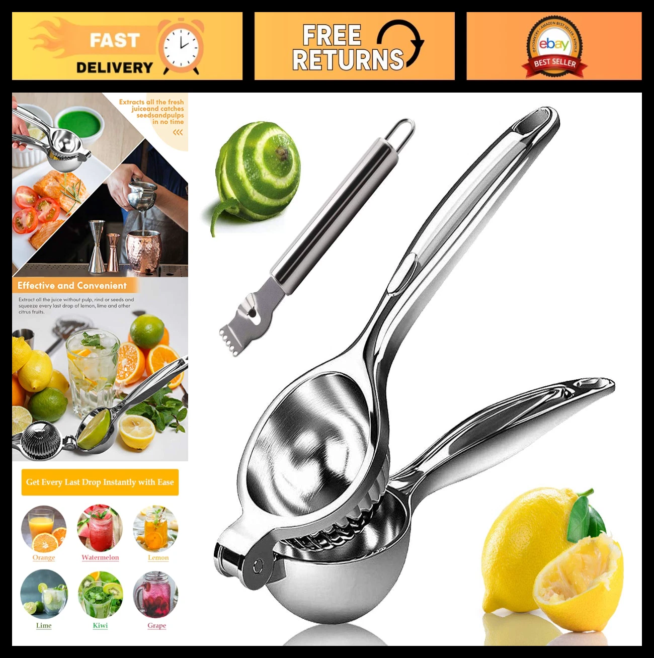 Handheld Lemon Squeezer Juicer - Metal Citrus Press & Lime Zester Tool
Opens in a new window or tab
