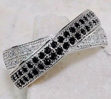 2CT Treated Black Sapphire  Topaz 925 Solid Sterling Silver Ring Sz 6 UB4-4