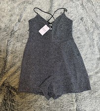 Miss Selfridge Brand New Black Silver Glitter Playsuit Party Festival  Size 8