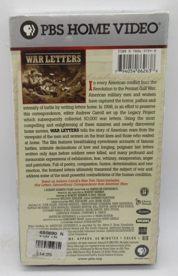WAR LETTERS - STORIES OF COURAGE, LONGING & SACRIFICE VHS VIDEO DOCUMENTARY, PBS - Image 2 of 2