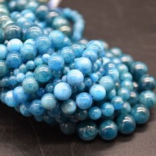 Grade A Natural Apatite blue Gemstone Round Beads - 6mm 8mm 10mm 15"