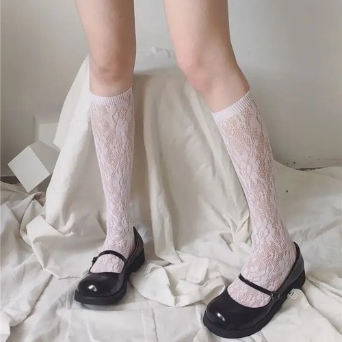 Calzino donna pizzo floreale Lolita calza maglia trasparente lunghezza metà polpaccio sexy punk gotico - Foto 30 di 32