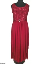 R&M Burgundy Lace Maxi Fit & flare Gown Dress Crew Neck Sleeveless Women Tall 11