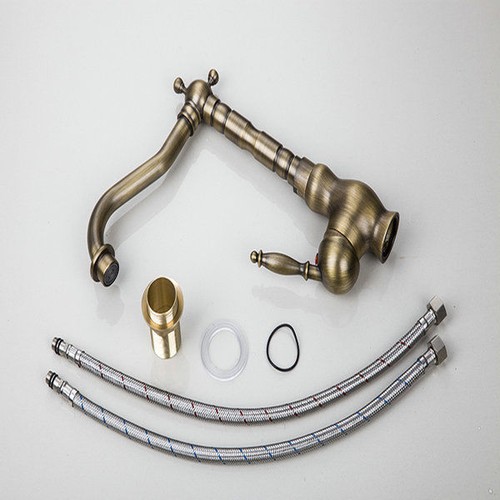 AS Bathroom Basin Sink Antique Brass Swivel Faucet Mixer Taps Single Lever/Hole - Picture 4 of 9