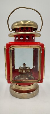Hong Kong 60s Red Metal Glass Oil Lamp Lantern Carriage Light 7 3/4 VTG Kerosene