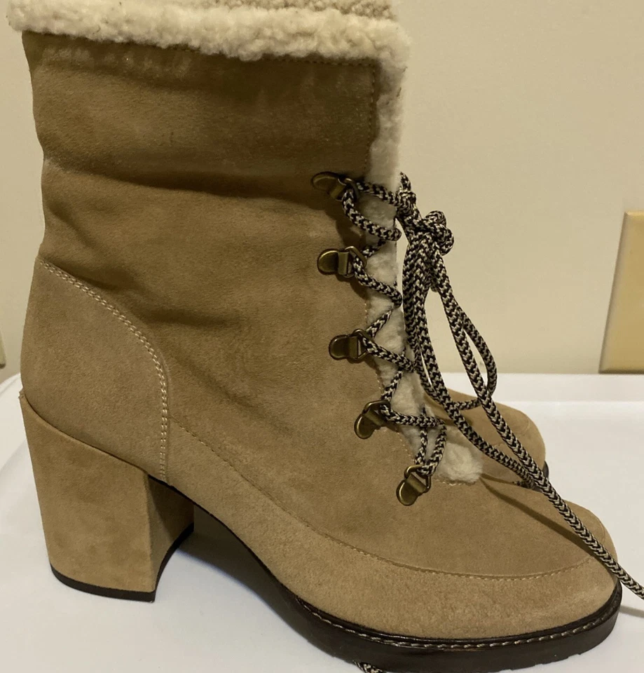 Stuart Weitzman Yukon Boots 9.5 Dyed Shearling & Suede Block Heel - Image 4 of 4