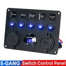 5 Gang Switch Panel 12v - 24v Car Boat Marine Blue Led Rocker Breaker Waterproof