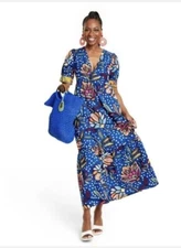 Tabitha Brown for Target blue floral maxi dress Size 8, 100% cotton, New