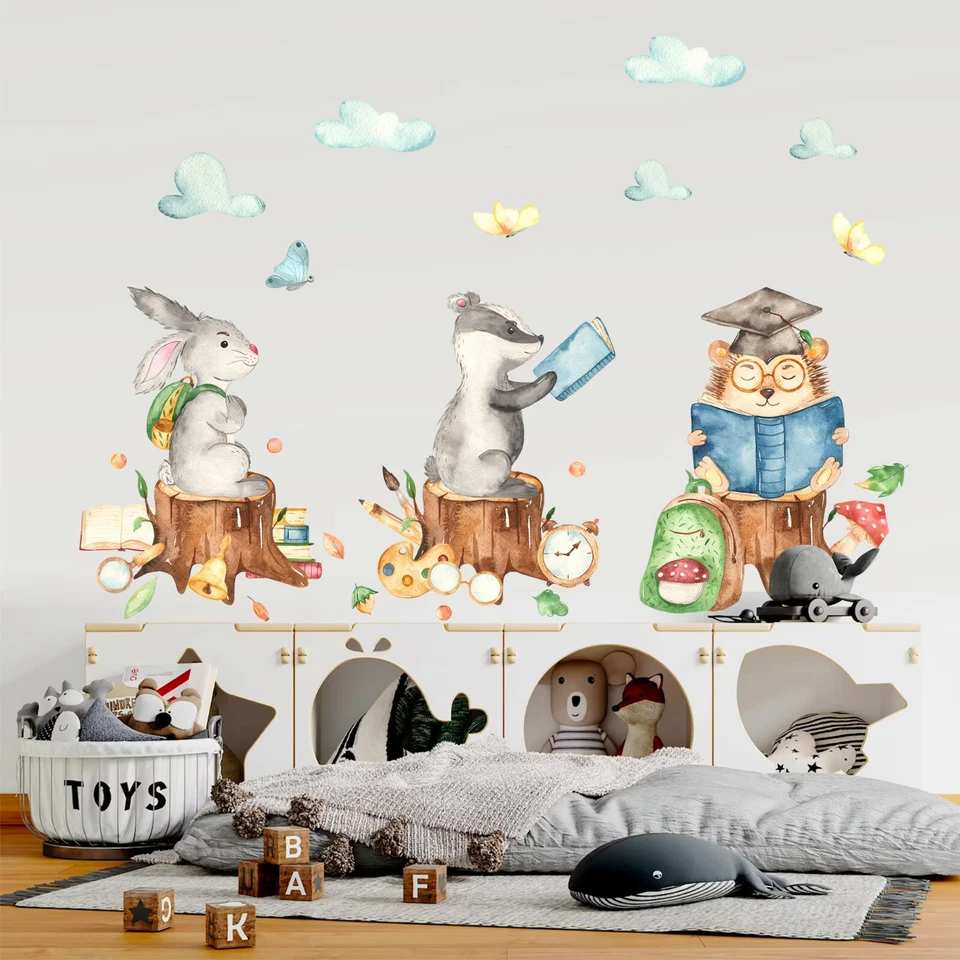 Forest Animal School Rabbit Hedgehog Butterfly Wall Decal Sticker Room Decor - Image 3 of 3