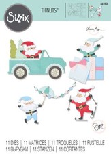 Sizzix Santa Activities Car Gift Skis Trees 11 Pce Die Set Christmas Card Making
