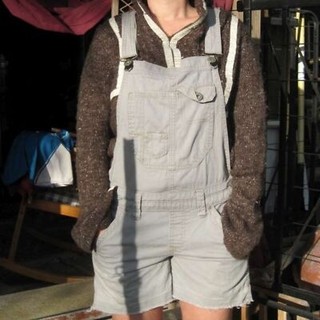 Khaki 6 Shorts Overalls Denim Jean Like Pockets Belt Loops Cotton Shortalls