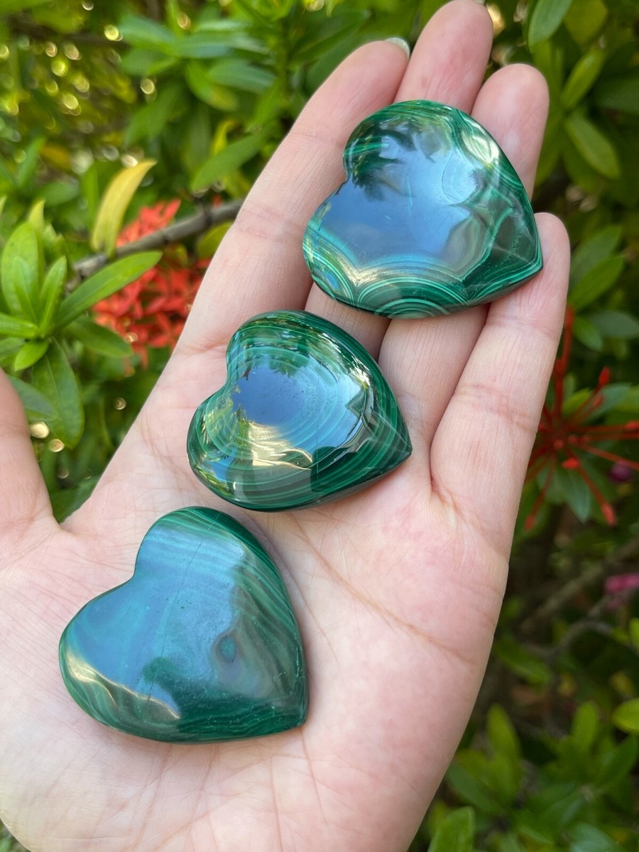 Malachite Heart, Polished Malachite Puffy Heart, Palm Stones,  Wholesale Lot