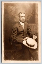 Postcard RPPC People Well-Dressed Man with Hat 46H