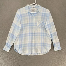 Rails Flannel Top Womens Medium Plaid Josephine Blue Sky Linen Rayon Beachy