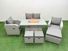 Image of Fimous Light Grey Wicker Rattan Garden Furniture Set with Firepit Dining Table