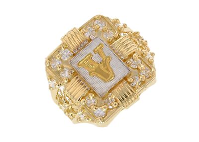 10k oder 14k zweifarbiges Gold Herren Echtgold weiß CZ akzentuiert Buchstabe V Ring
