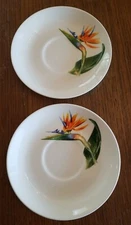 2 Coffee/Tea Cup Saucers Santa Anita Ware BIRD OF PARADISE Pottery 6"