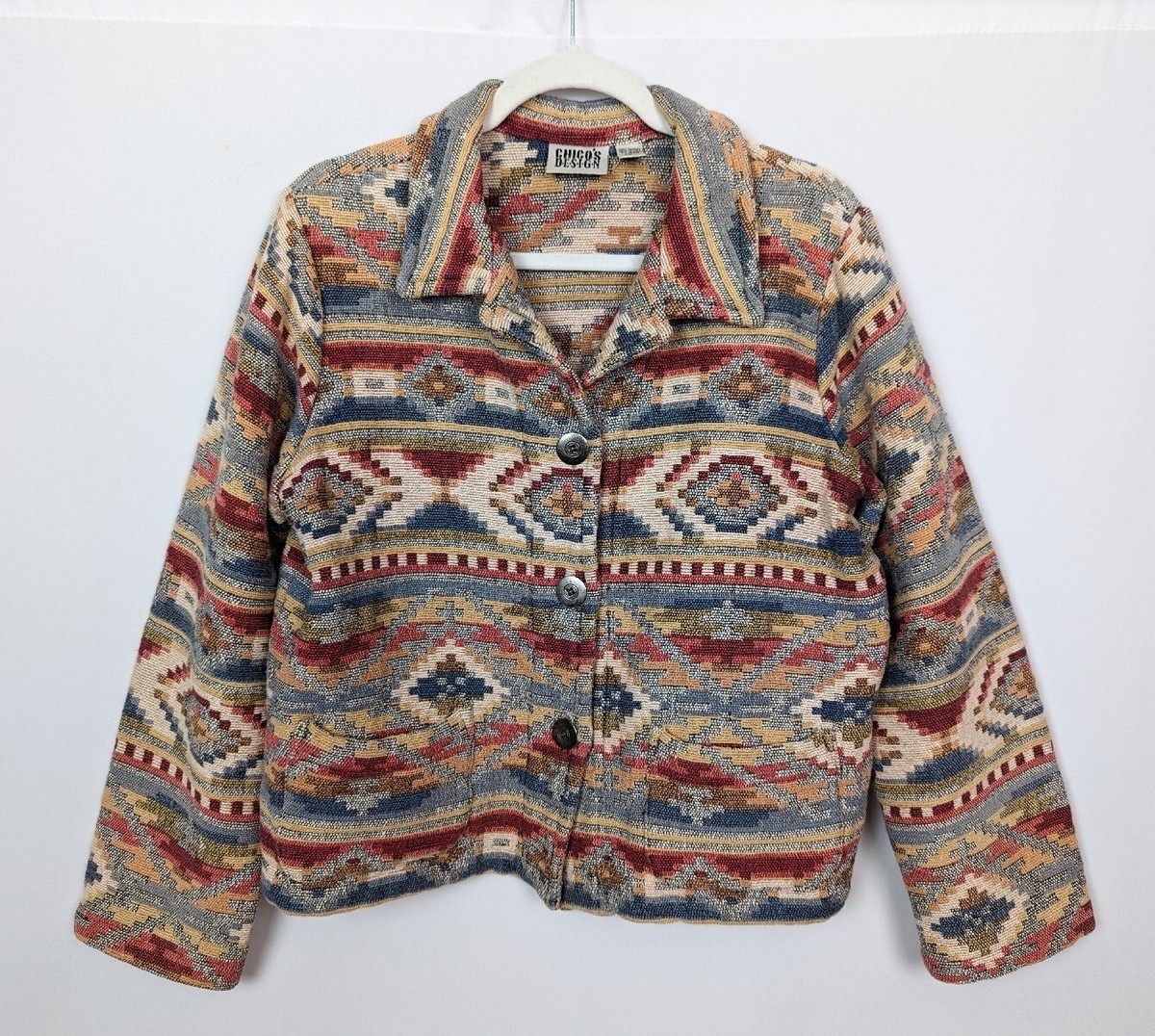 ジャケット・アウター 80s 90s CHICO'S native pattern coverall Vintage 90s CHICOS M Blanket Tapestry Jacket Coat Southwestern