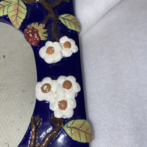 Keramik Tischplatte Bild Fotorahmen verzierter Baum blau grün Blumen 7"x 5,5 Kinder - Bild 6 von 8